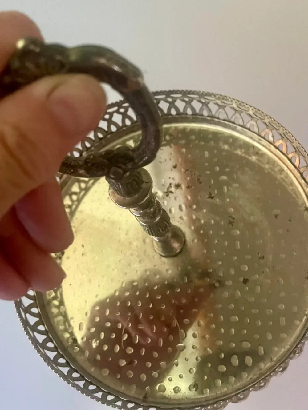 Vintage Silverplate Pierced Basket with Ornate Handle